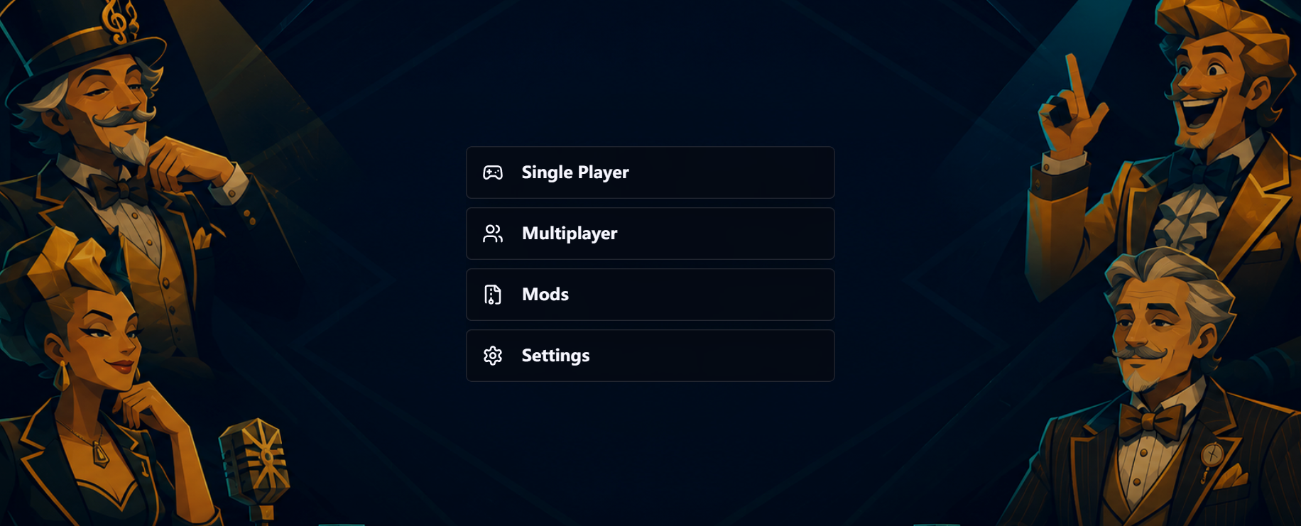 Voxalike main menu with single player, multiplayer, mods and settings options